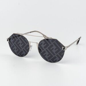 Fendi Men Sunglasses Palladium Blue Silver Mirror Logo Round FE40060U 16X NEW